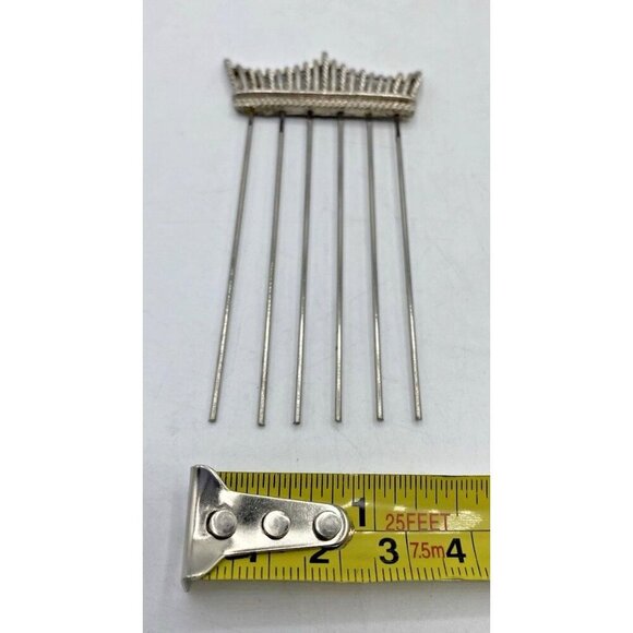 Vintage Crown Shape Hair Pin Pick Comb Glam Regency Collectible Silver Tone Updo - Picture 9 of 12